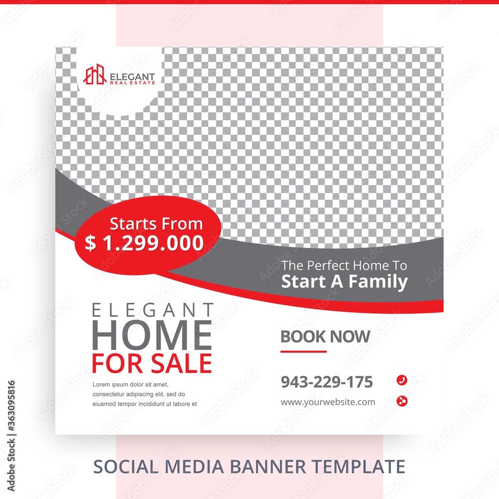 Fototapeta premium Editable Home For Sale Real Estate Red Banner Promotions Red Black