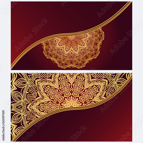 Vintage cards with Floral mandala pattern. Vector template. The front and rear side.