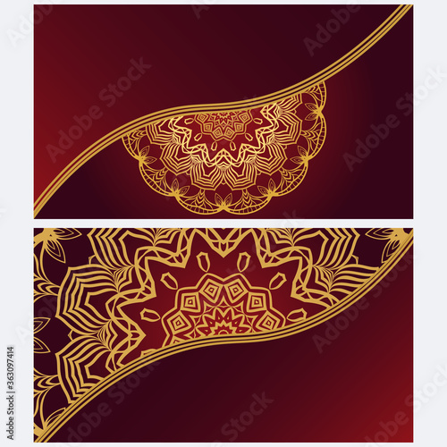 Vintage cards with Floral mandala pattern. Vector template. The front and rear side.