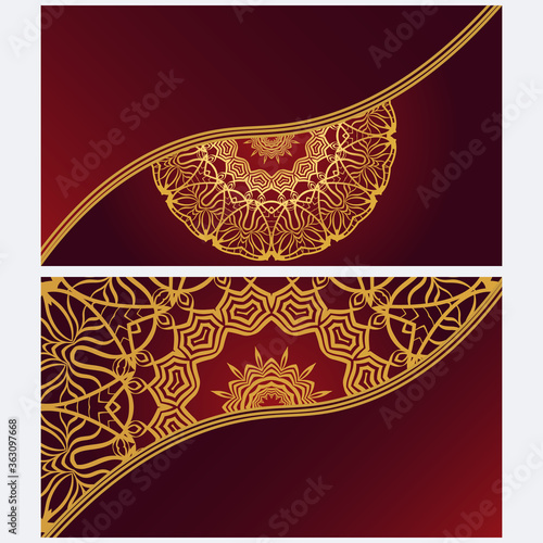 Vintage cards with Floral mandala pattern. Vector template. The front and rear side.