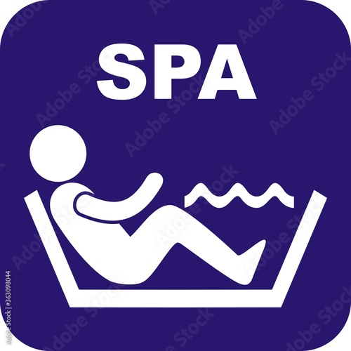 spa, white silhouette of person at bathtub, vector icon at blue background