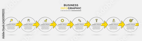 Business Infographic design template Vector with icons and 8 eight options or steps. Can be used for process diagram, presentations, workflow layout, banner, flow chart, info graph
