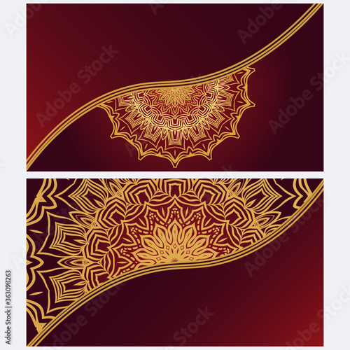 Vintage cards with Floral mandala pattern. Vector template. The front and rear side.