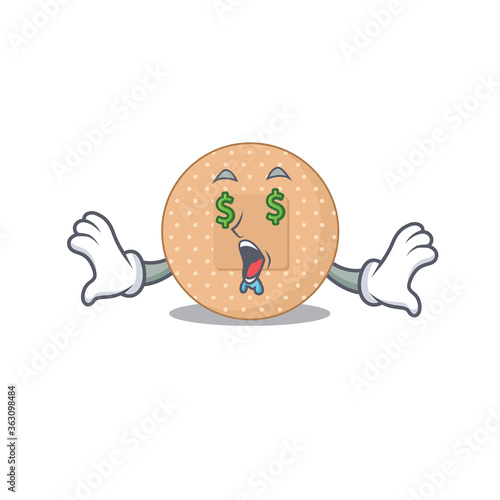 happy rich cartoon concept of rounded bandage with money eyes