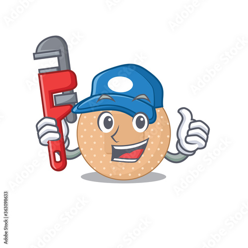 cartoon mascot design of rounded bandage as a Plumber with tool