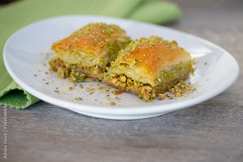 Traditional turkish sweets with pistachio - baklava