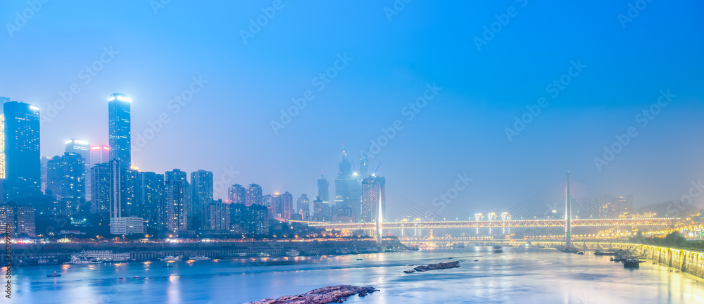 The skyline of night view of Chongqing urban architecture