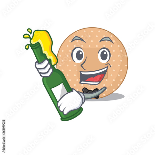 A caricature design style of rounded bandage cheers with a bottle of wine