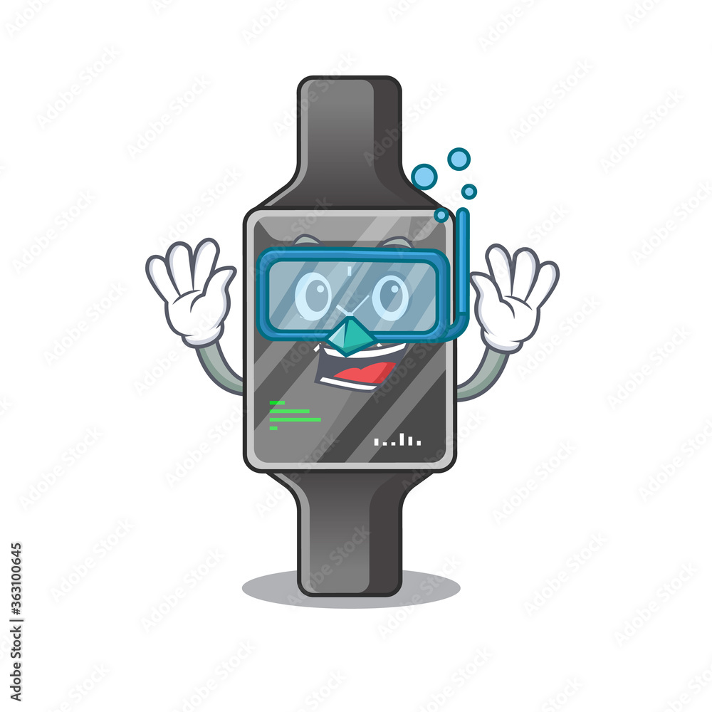 Smart watch mascot design swims with diving glasses Smart watch mascot design swims with diving glasses