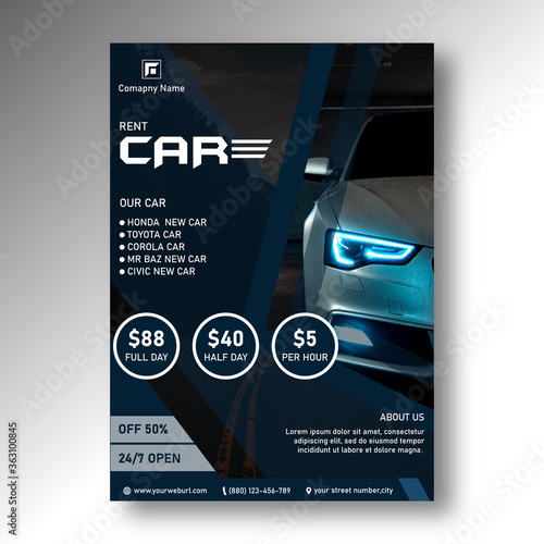 Plakat Rent a Car flyer design template vector design, layout template in A4 size
