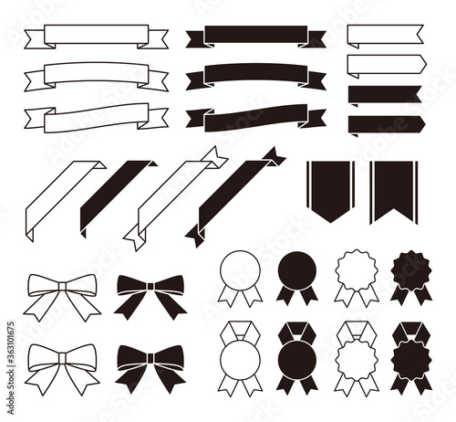 線画と黒いリボンの素材