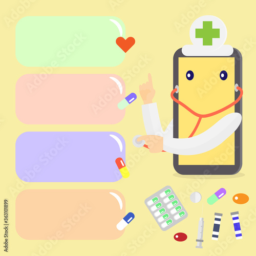 info graphic of online doctor on smart phone cartoon vector