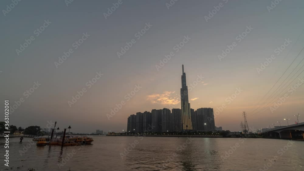Ho Chi Minh City Saigon VIetnam Skyline Landmark 81 Tower Sunset Time Lapse Ho Chi Minh City Saigon VIetnam Skyline Landmark 81 Tower Sunset Time Lapse