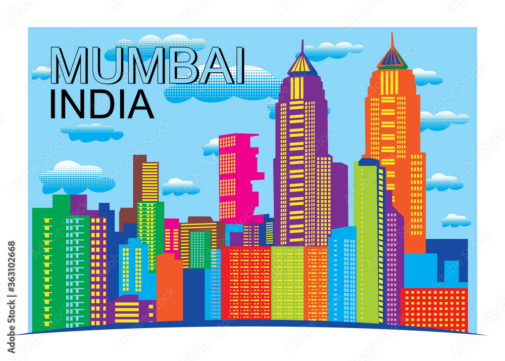 Obraz Mumbai India skyline in colorful vector illustration