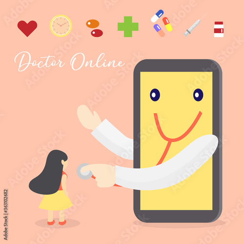 woman using service doctor online by smart phone vector