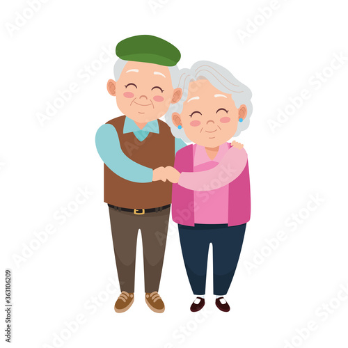 cute happy grandparents couple avatars characters