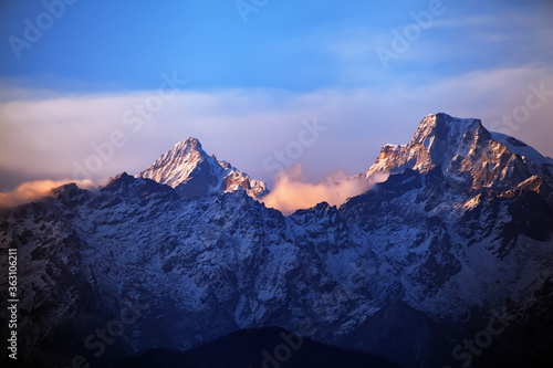 Kangchenjunga close up view from Pelling in Sikkim, India.