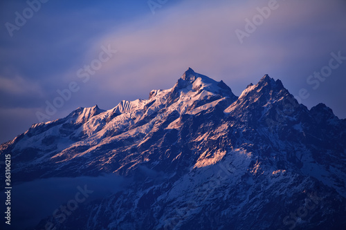 Kangchenjunga close up view from Pelling in Sikkim  India.