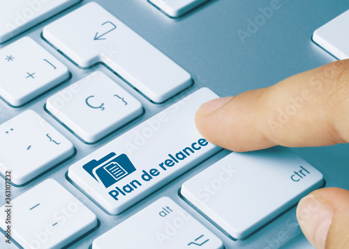 Photography Plan de relance - Inscription sur la touche du clavier bleu.