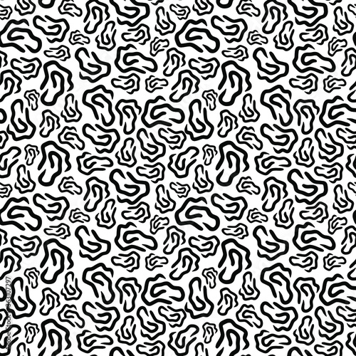 Seamless vector pattern. Hand drawn black waved lines. Simple and minimalistic pattern. Cartoon-like elements.
