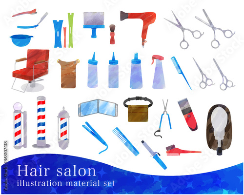 Hair salon illustration material set