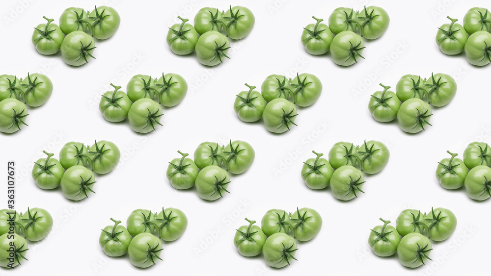 Background pattern. Green tomatoes cloned on a white background. Background pattern. Green tomatoes cloned on a white background.
