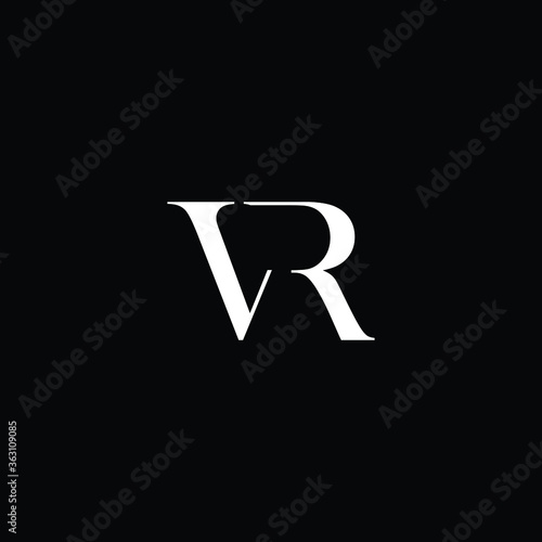 Minimal elegant monogram art logo. Outstanding professional trendy awesome artistic VR RV initial based Alphabet icon logo. Premium Business logo white color on black background