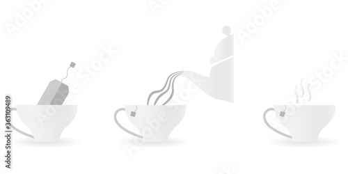 Tea bag brewing instructions showing how to prepare tea
