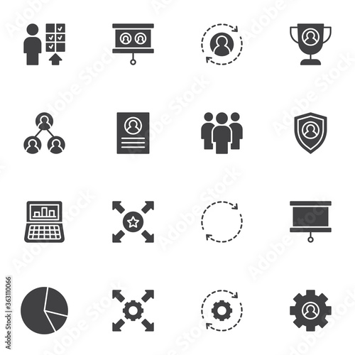 Corporate business vector icons set, modern solid symbol collection, filled style pictogram pack. Signs, logo illustration. Set includes icons as business management, workgroup, personal skills