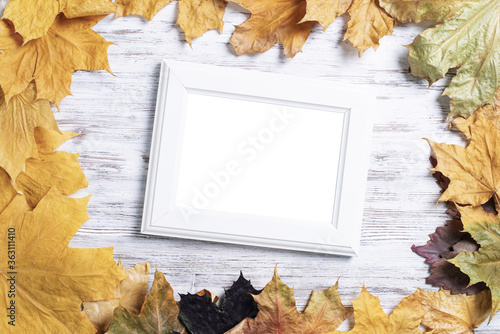 Blank rectangular photo frame on desk