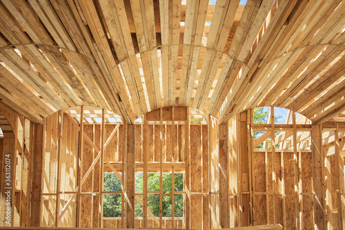 New construction home framing. Ceiling frame and arch structure details.  © leekris
