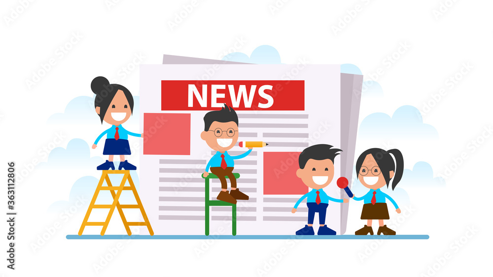 Asian news. People create a newspaper.
