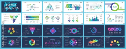 Set of management or statistics concept infographic charts. Business diagrams for presentation slide templates. For corporate report, advertising, banner and brochure design.