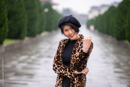 Stylish outfit attrative girl smiling photo