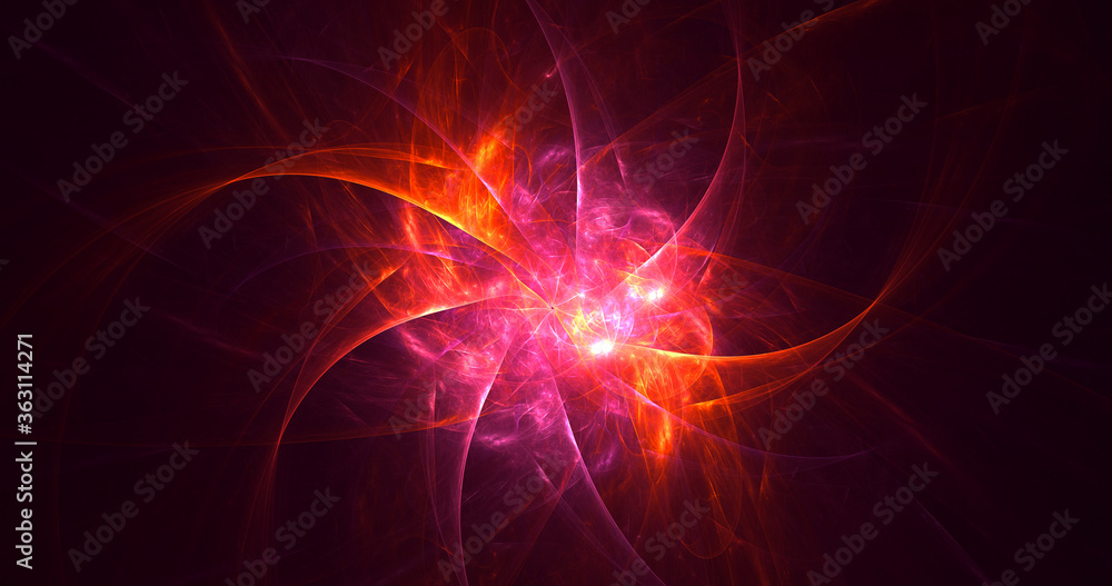 Fototapeta premium 3D rendering abstract multicolored fractal light background with bright center