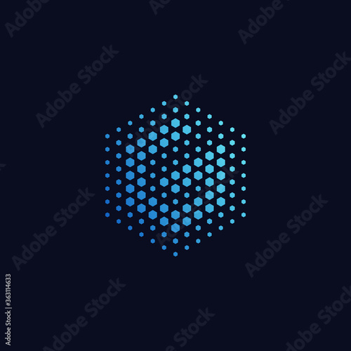 Letter g pixel logo hexagon blue color. Technology, business, and digital logotype vector concept