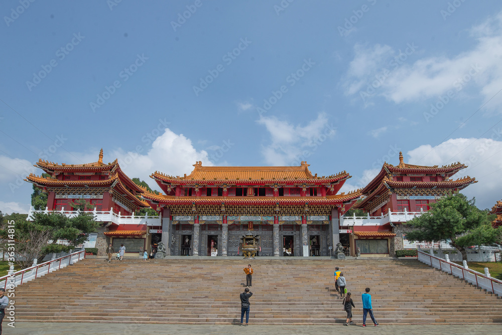 Taiwan , Febuary 2 ,2019 - people was taking picture in front of one of famous taiwan sightseeing place - Longshan temple Taiwan , Febuary 2 ,2019 - people was taking picture in front of one of famous taiwan sightseeing place - Longshan temple
