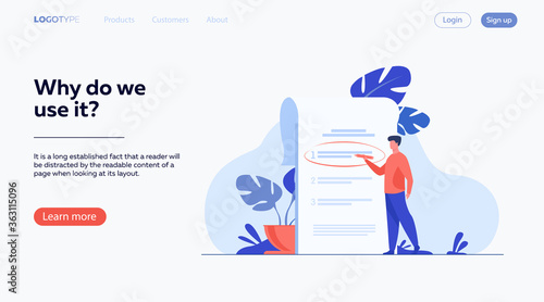 Manager prioritizing tasks in to do list. Man taking notes, planning his work, underlining important points. Vector illustration for agenda, checklist, management, efficiency concept
