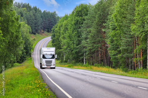 Trucking Through Summer Scenery. Copy space.