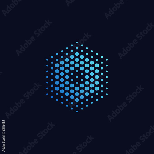 Letter o pixel logo hexagon blue color. Technology, business, and digital logotype vector concept