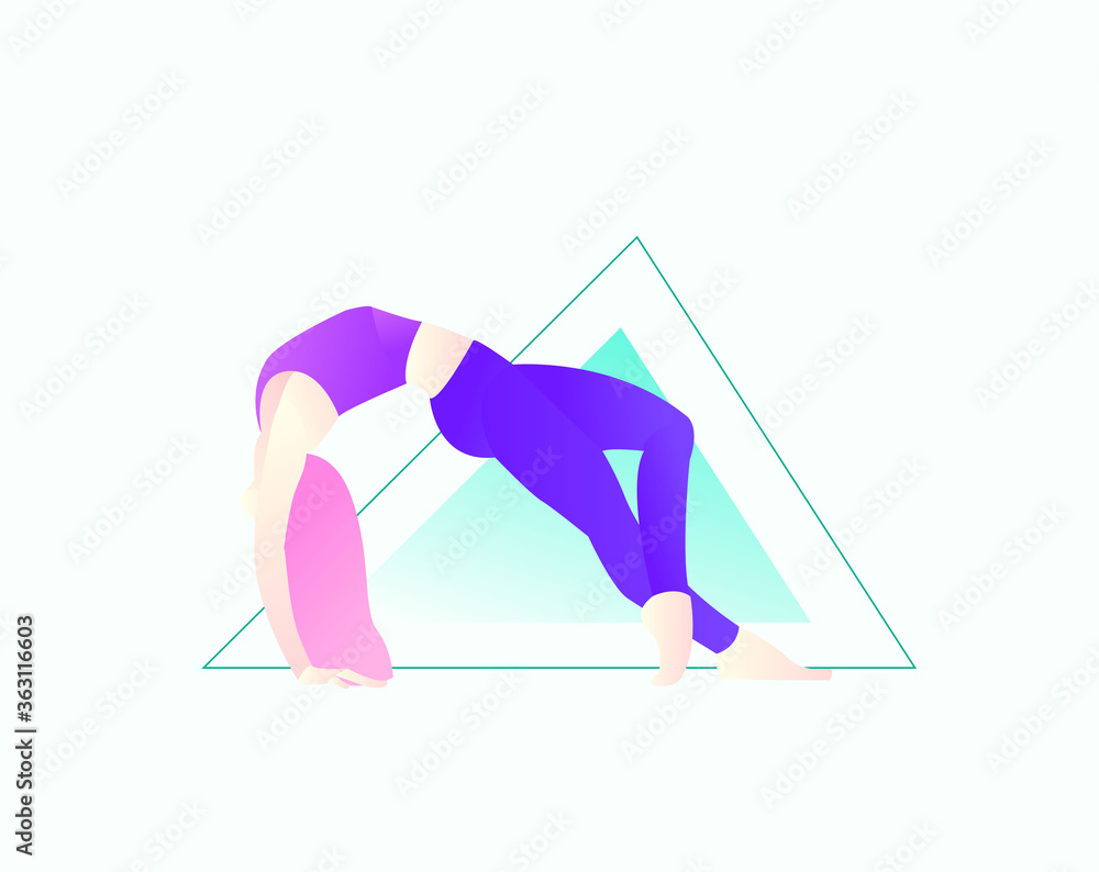 Young woman doing yoga exercise. Wheel pose vector illustration Young woman doing yoga exercise. Wheel pose vector illustration