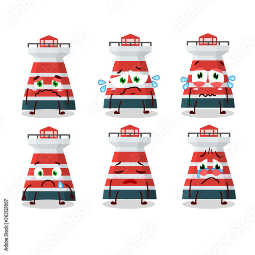 Mercusuar in cartoon character with sad expression