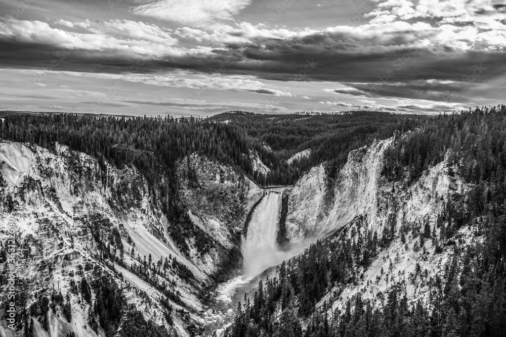 The lower fall in Yellowstone National Park, Wyoming, shot in Black and white.