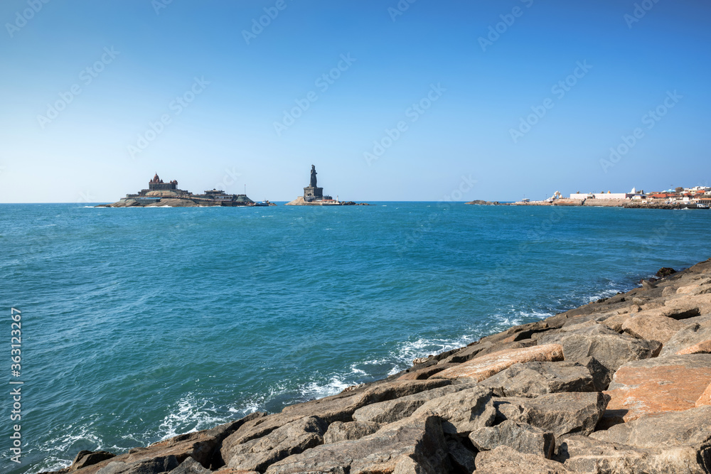View at town Kanyakumari, formerly known as Cape Comorin in the state of Tamil Nadu in India.