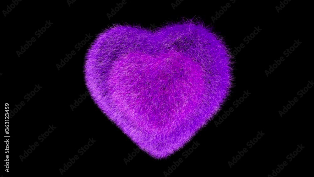 Big fluffy heart shapes spinning in a continuous loop. 3D render Big fluffy heart shapes spinning in a continuous loop. 3D render