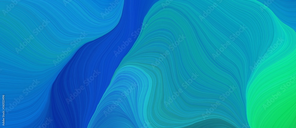 Fototapeta background graphic illustration with contemporary waves illustration with light sea green, strong blue and medium spring green color