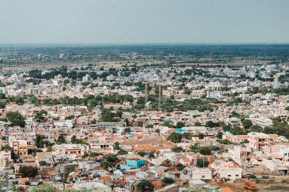 View of the Wankaner city as seen from above the hill 