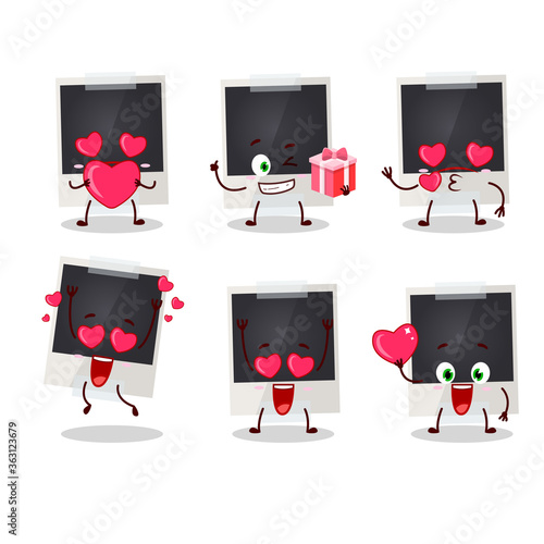 Black polaroid cartoon character with love cute emoticon