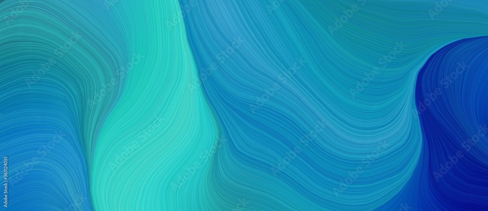 Fototapeta background graphic design with elegant curvy swirl waves background illustration with light sea green, dark blue and turquoise color