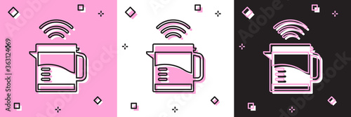 Set Smart electric kettle system icon isolated on pink and white, black background. Teapot icon. Internet of things concept with wireless connection. Vector.